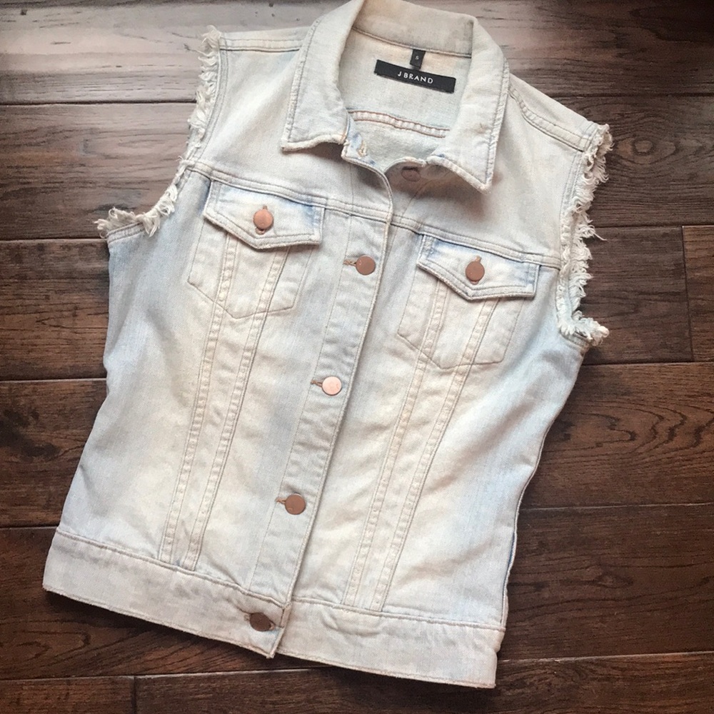 J Brand Faith light wash distressed jean vest